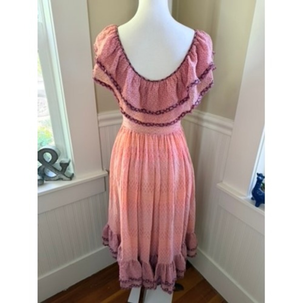LoveShackFancy Pink Silk Ruffle Asymmetrical Floral Dress Size 2 (Runs Larger) - Picture 3 of 15